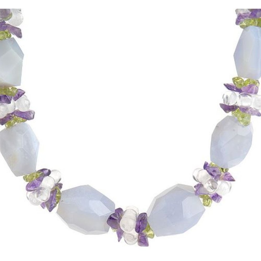 Ross-Simons Sterling Silver 925 Chalcedony Peridot Amethyst Chunky Necklace - Picture 3 of 7